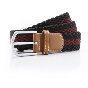 Asquith & Fox Mens Two Color Stripe Braid Stretch Belt / Black/Burgundy